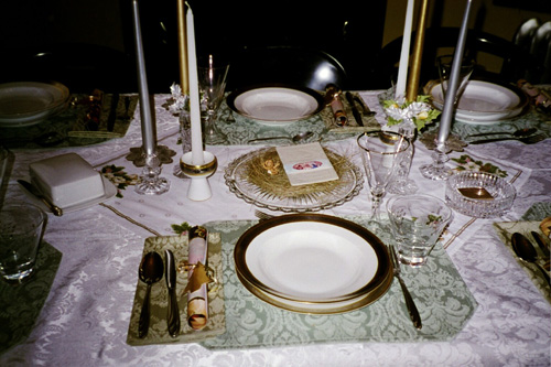 Wigila Table Setting with Oplatek (c) Ann Gunkel 2001